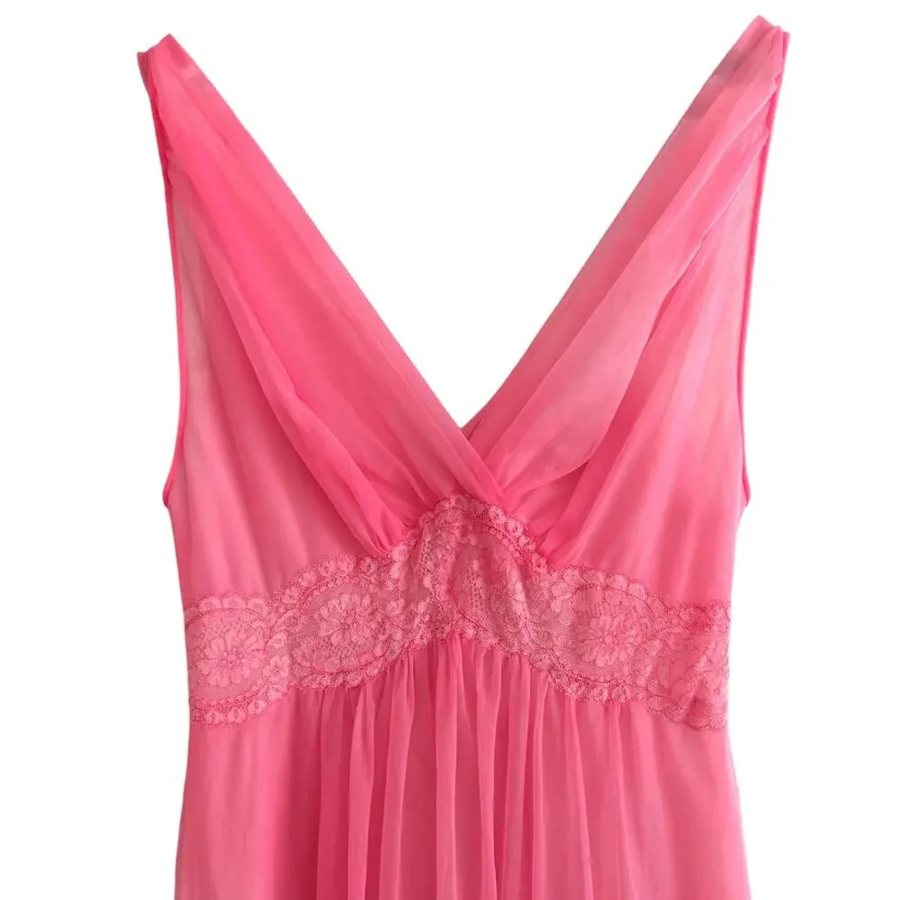 Vintage 1950's Vanity Fair Pink Nylon Slip Nightgown Peignor Dress Coquette - Picture 2 of 6